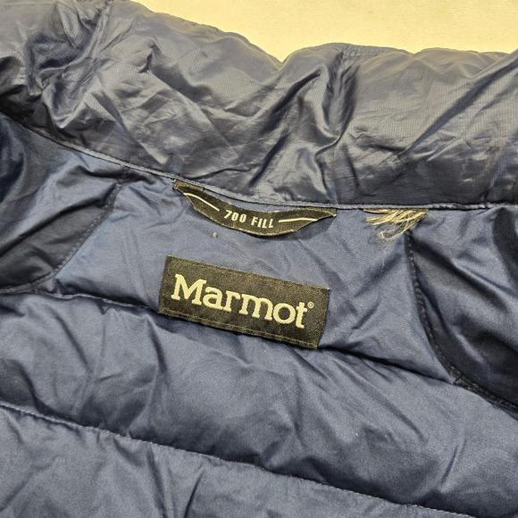 Marmot Azos Down Puffer Jacket Mens XL Blue 700 Fill Altered Sleeves Womens 1X - Picture 6 of 14